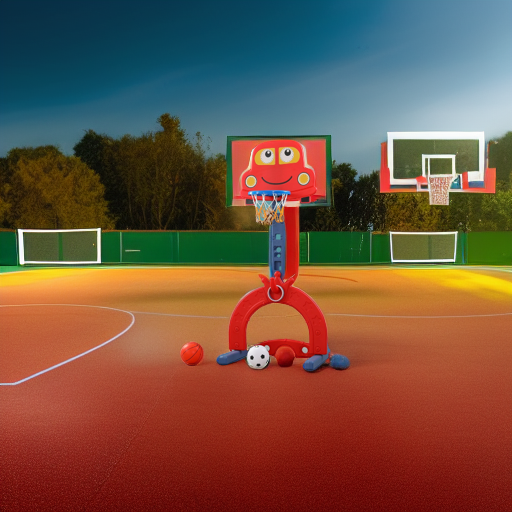 Стойка баскетбольная Машинка с кольцебросом и футбольными воротами красная