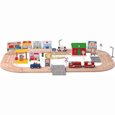 Деревянная железная дорога ГОРОД, 42 элемента Woody