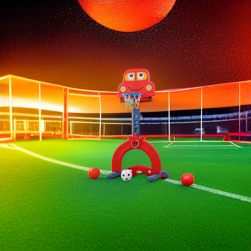 Стойка баскетбольная Машинка с кольцебросом и футбольными воротами красная