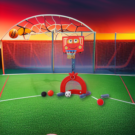 Стойка баскетбольная Машинка с кольцебросом и футбольными воротами красная