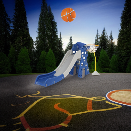 Горка с баскетбольным кольцом Замок синяя-серая