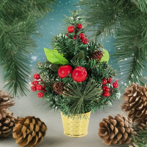 Ель искусственная декоративная 30 см, сосновые иголки/шишки/ягоды