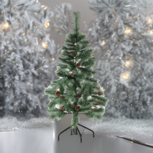 Ель искусственная Velvet Pinewood 120 см, с инеем и шишками