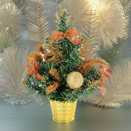 Ель искусственная декоративная 30 см, украшения медно-золотистые