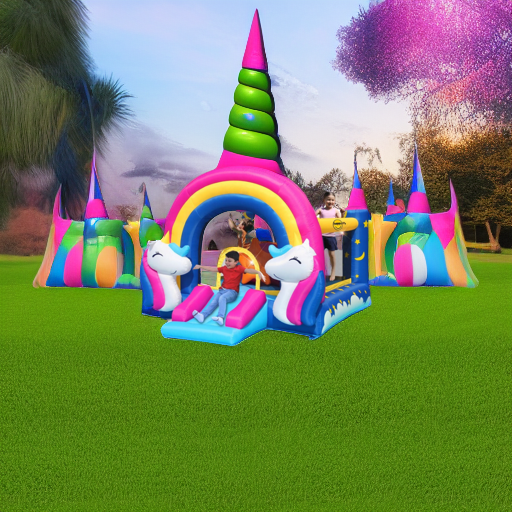Надувной батут интерактивный с горкой Сказочный единорог