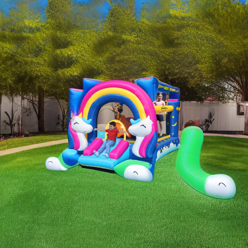 Надувной батут интерактивный с горкой Сказочный единорог