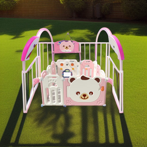 Детский манеж-ограждение Мишка розовый/белый, с баскетбольной стойкой