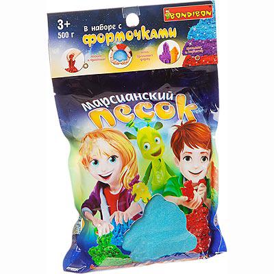 Марсианский песок 500 г голубой, 4 формочки Bondibon