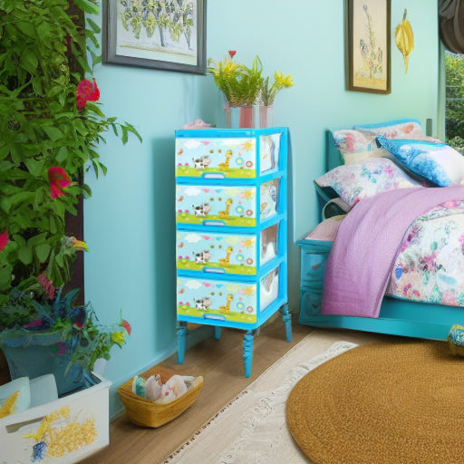 Комод с рисунком НА ЛУЖАЙКЕ голубой Dunya