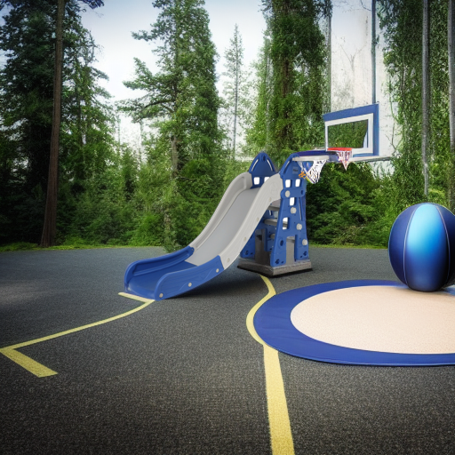 Горка с баскетбольным кольцом Замок синяя-серая