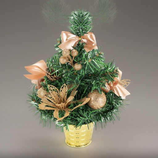 Ель искусственная декоративная 30 см, украшения кремовое золото