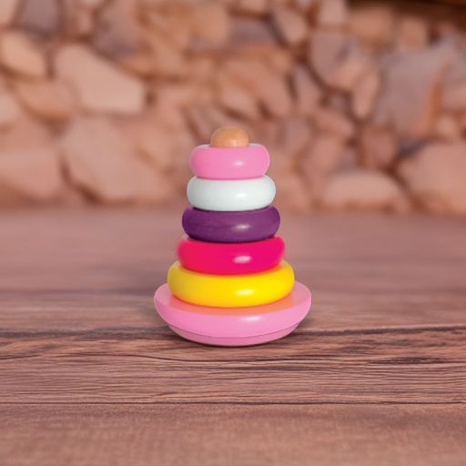 Пирамидка-неваляшка деревянная розовая Woody