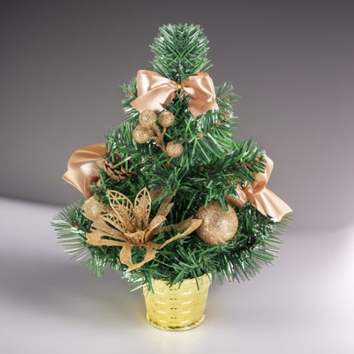 Ель искусственная декоративная 30 см, украшения кремовое золото