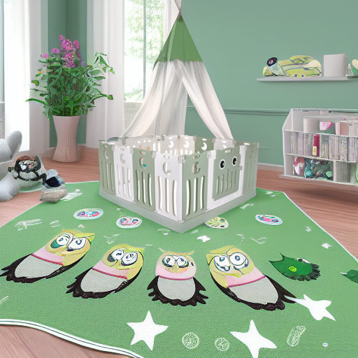 Детский манеж-ограждение Сова зеленый/белый