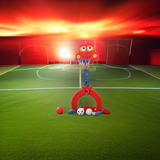 Стойка баскетбольная Машинка с кольцебросом и футбольными воротами красная