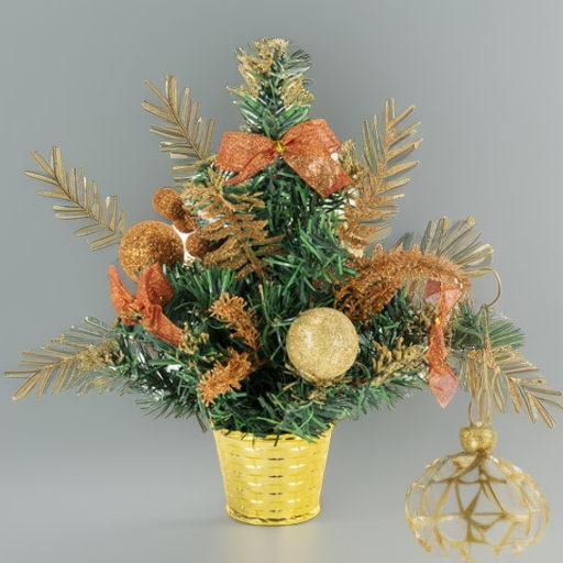 Ель искусственная декоративная 30 см, украшения медно-золотистые