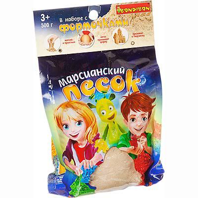 Марсианский песок 500 г бежевый, 10 формочек Bondibon