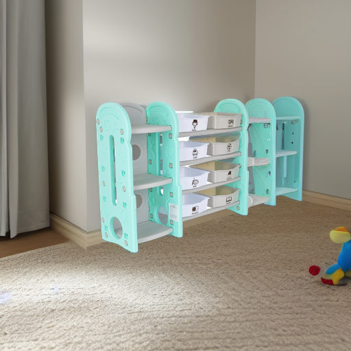 Стеллаж для игрушек с ящиками и приставками 4 полки бежевый