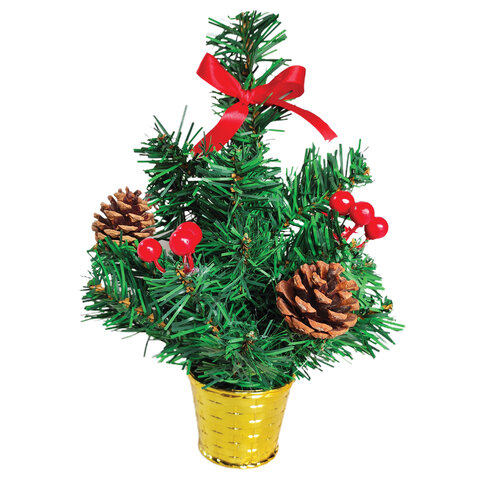 Ель искусственная декоративная 30 см, ягоды/шишки