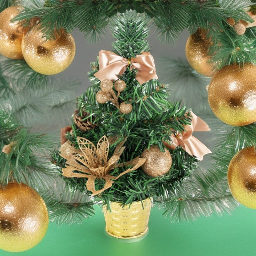 Ель искусственная декоративная 30 см, украшения кремовое золото