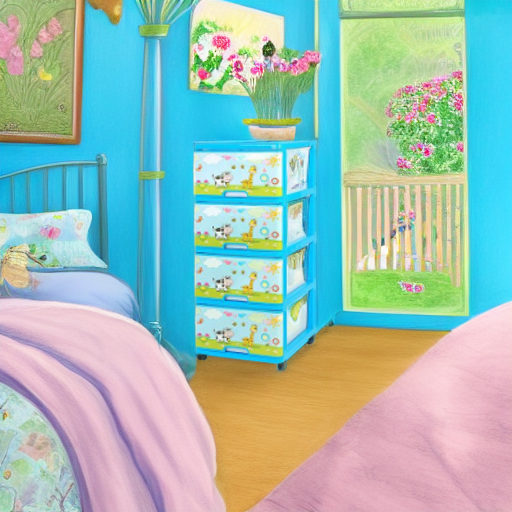 Комод с рисунком НА ЛУЖАЙКЕ голубой Dunya