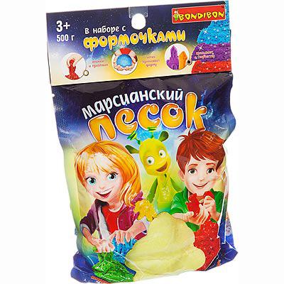 Марсианский песок 500 г желтый, 4 формочки Bondibon