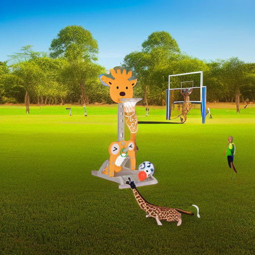 Стойка баскетбольная Жираф с кольцебросом и футбольными воротами Pituso