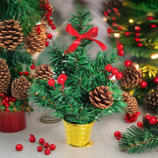 Ель искусственная декоративная 30 см, ягоды/шишки