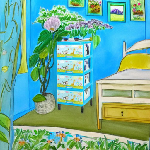 Комод с рисунком НА ЛУЖАЙКЕ голубой Dunya