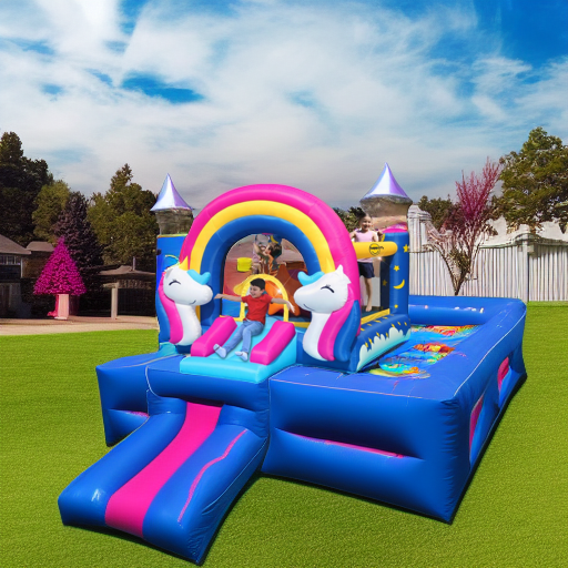 Надувной батут интерактивный с горкой Сказочный единорог