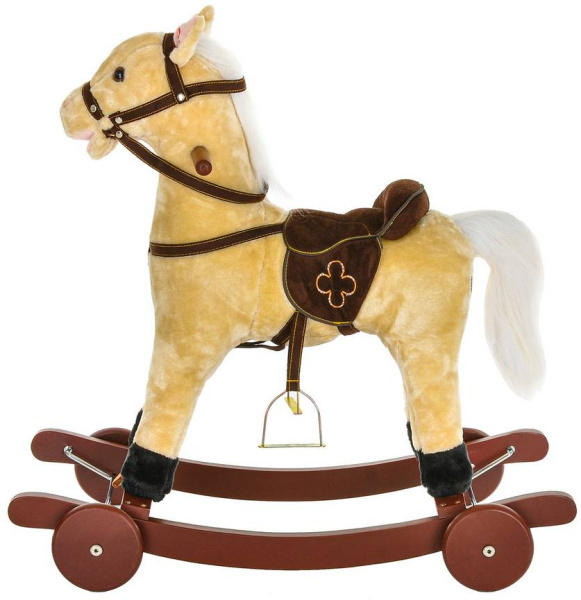 Лошадка-качалка c колесами бежевая, со звуком Pituso