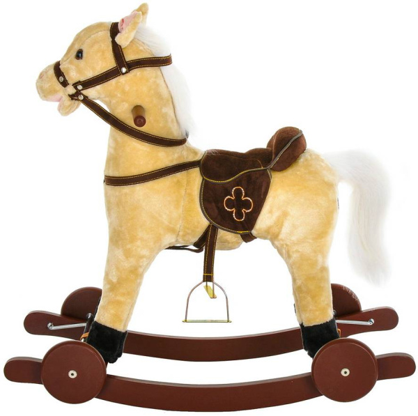 Лошадка-качалка c колесами бежевая, со звуком Pituso