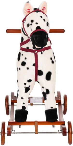Лошадка-качалка c колесами белая с черными пятнами, со звуком Pituso