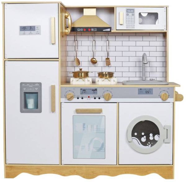 Кухня деревянная игровая Елизавета в золотом цвете с набором посуды (вода, свет, звук) Lanaland