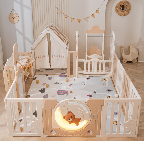 Манеж UNIX Kids DeLuxe House&Storage Camel 180x200 см с домиком и стеллажом