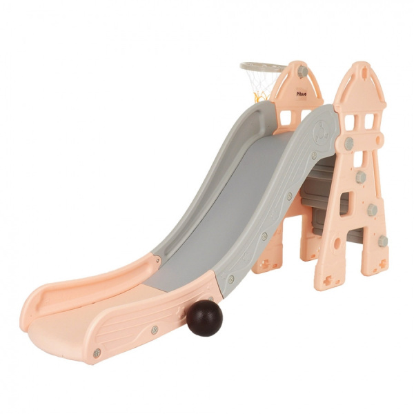 Горка с баскетбольным кольцом Замок бежевая-серая