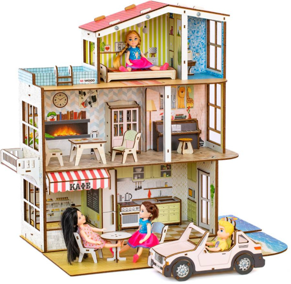 Кукольный домик деревянный Пляжная вилла с бассейном M-WOOD