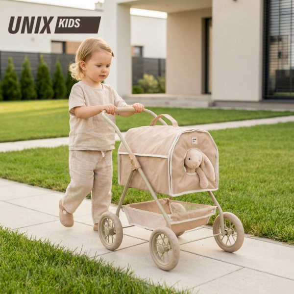 Коляска UNIX Kids Pet Doll для кукол и игрушек бежевая