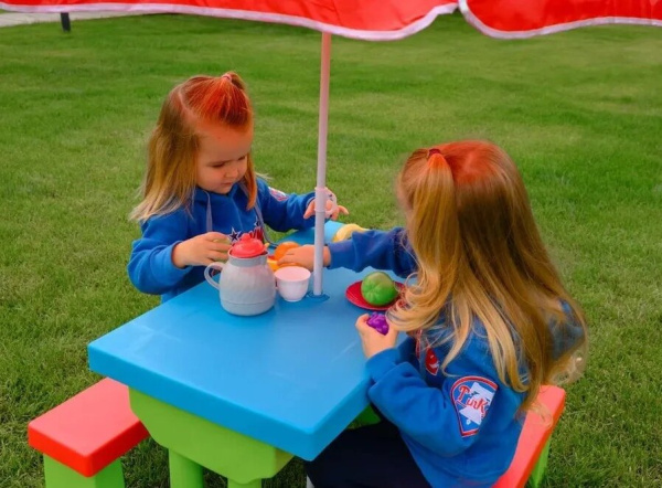 Стол садовый Пикник с зонтом UNIX Kids Garden голубой