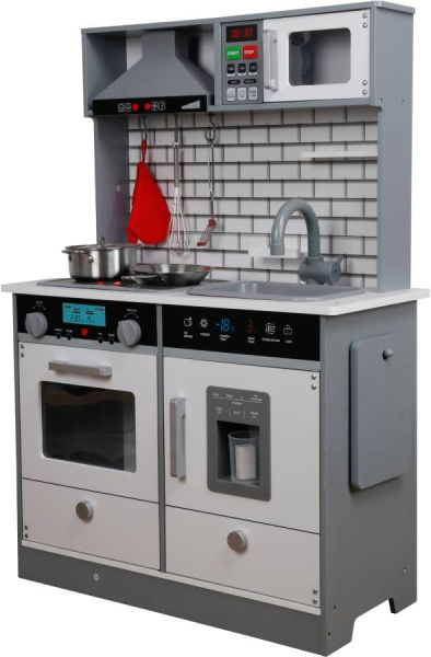 Кухня деревянная игровая Асти Грэй с набором посуды (свет и звук) Lanaland