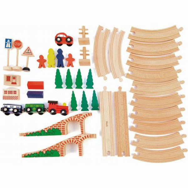 Деревянная железная дорога Восьмерка 40 деталей