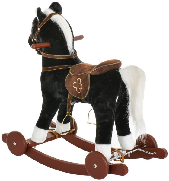 Лошадка-качалка c колесами черная, со звуком Pituso