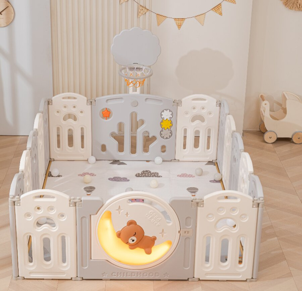 Манеж UNIX Kids DeLuxe Grey 150x180 cм, с баскетбольным кольцом и ковриком