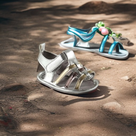 Сандалики для девочки серебряные, 0-6 месяцев Luvable Friends