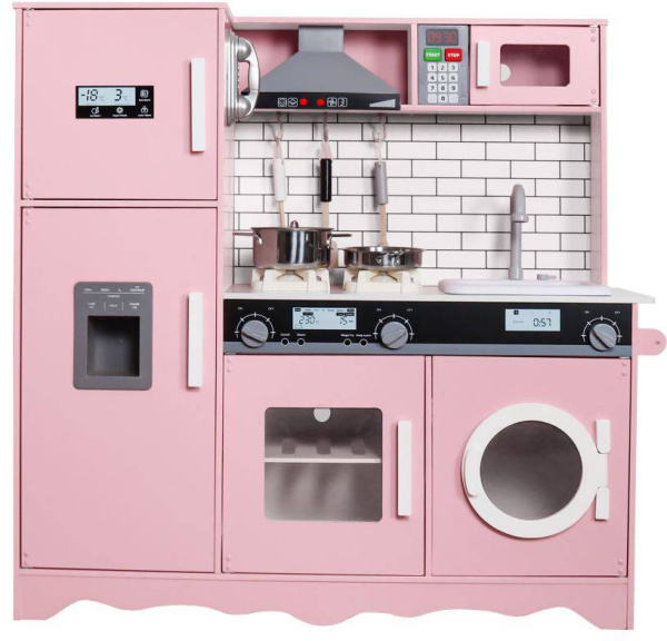Кухня деревянная игровая Елизавета розовая с набором посуды (вода, звук) Lanaland