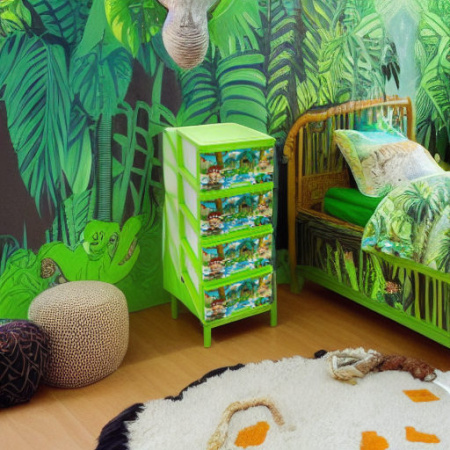 Комод с рисунком ДЖУНГЛИ зеленый Dunya