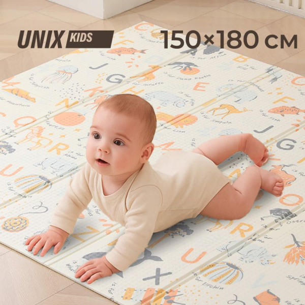 Игровой коврик складной UNIX Kids Learning 180x200 см бежевый