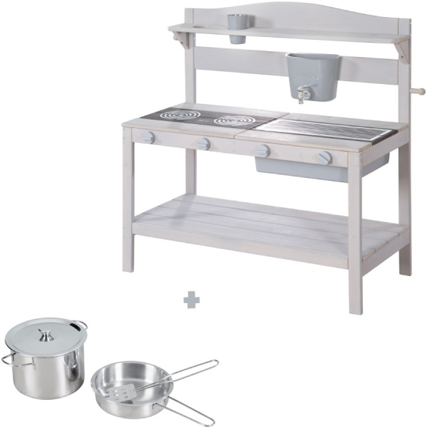 Детская игровая кухня для улицы с аксессуарами Maxi серая Roba