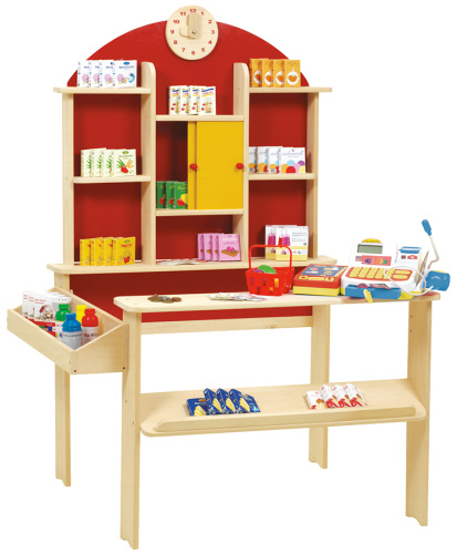 Детский игровой магазин с аксессуарами, красный/натуральный Roba