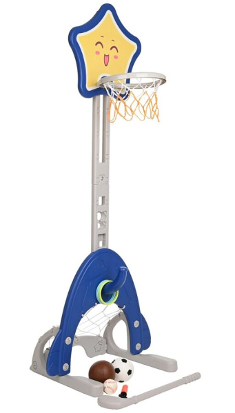Стойка баскетбольная Звездочка с кольцебросом и футбольными воротами синяя Pituso